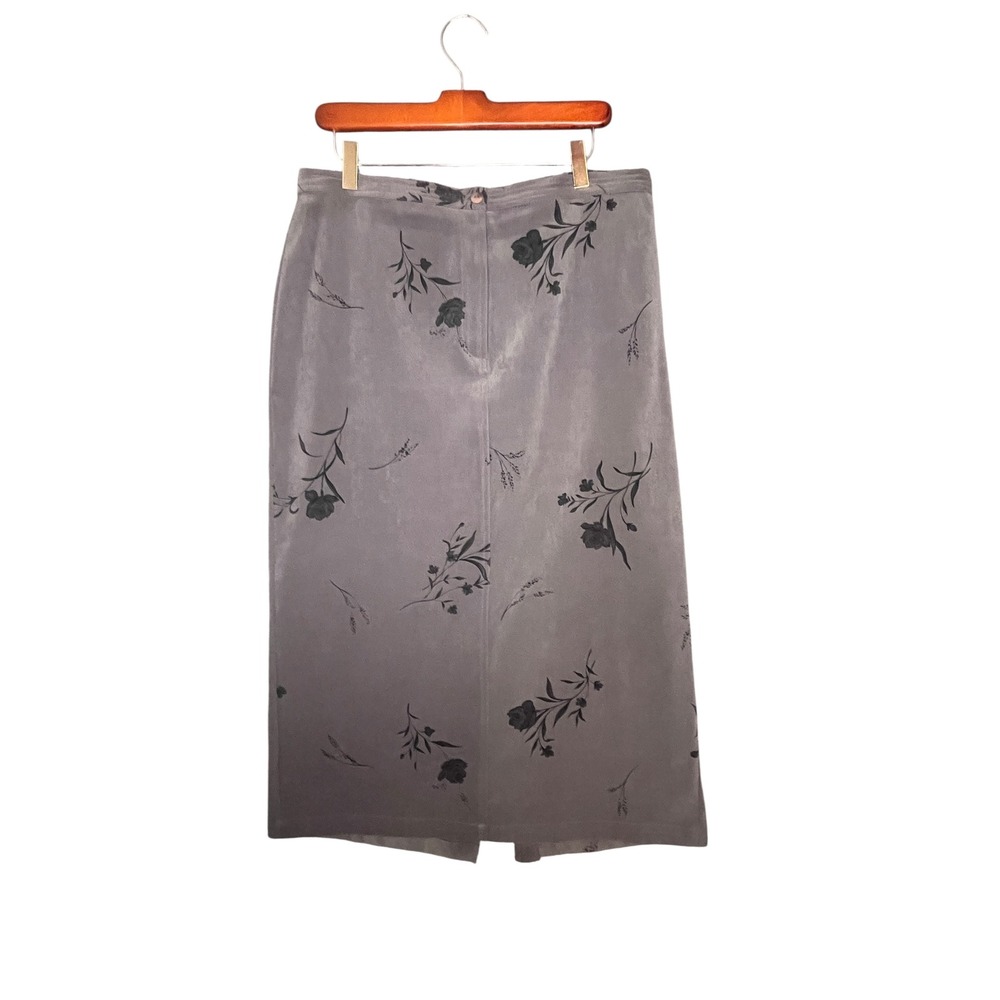 Gray Floral Maxi Skirt 16P Vintage 90s‎ Y2K Dark Academia Whimsigoth Grunge Goth